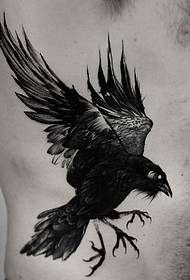 side waist European and American realistic crow tattoo pattern