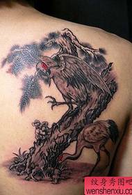 Tattoo 520 Gallery: Back shoulder pine tree crane tattoo pattern picture