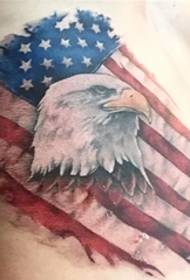 Colored Eagle Tattoo and American Flag Tattoo Waist Male Super Vigor Tattoo image
