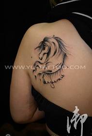 Female shoulder unicorn tattoo pattern