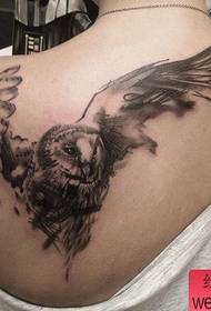 Shoulder owl tattoo work