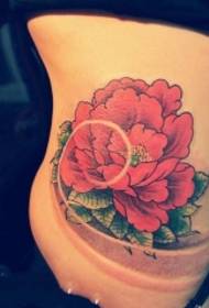 сексуальная красота талия традиционный красный пион цветок тату
