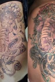 Tetovanie pokrýva chobotnicu a tetovanie slonov na strane dievčaťa