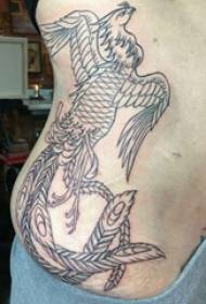 Tatuaj lateral talie femelă talie laterală pe poza tatuajului negru Phoenix