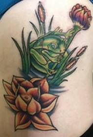 Frog tattoo girl side waist colored frog and lotus tattoo picture
