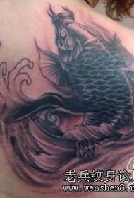 Shoulder black gray squid tattoo