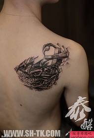 Male shoulder scorpion cross tattoo pattern
