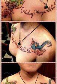 Female color shoulder swallow letter tattoo pattern