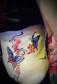 腰間美麗的蝴蝶和花壇紋身圖案
