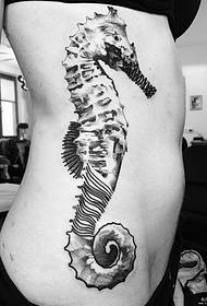 side waist Europe and the United States point seahorse tattoo pattern