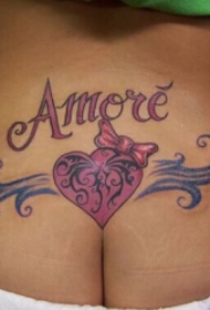 back waist color heart-shaped bow letter tattoo pattern