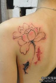 Girls shoulders look good fashion ink painting lotus squid tattoo pattern