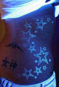 female waist fluorescent star pattern tattoo