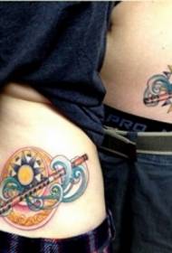 classic couple waist flute moon sun totem tattoo Pattern