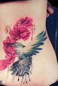 waist wood bird tattoo pattern