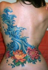 modèle de tatouage de couleur vague de lotus taille féminine