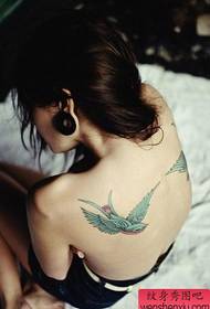 Woman shoulder color swallow tattoo work