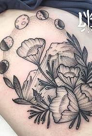 side waist Europe and America moon flower mountain point tattoo tattoo pattern