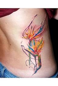 side waist watercolor wind flower tattoo pattern