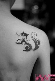 Creative black and white little fox shoulder tattoo