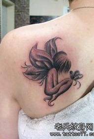 Woman shoulder back angel tattoo pattern