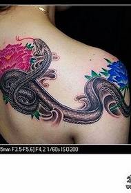 Beauty shoulder snake color peony flower tattoo pattern