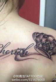 Girls shoulders classic popular letters with crown tattoo pattern