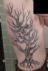Tetovējuma zariņu vīriešu sānu jostasvieta uz melna miruša koka tetovējuma attēla