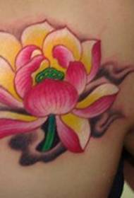 Модел на татуировка на Lotus: Моден класически красота на рамото Цвят на татуировка на Lotus