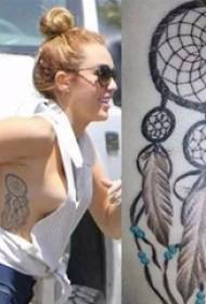 American Tattoo Star Miley Cyrus's Dreamcatcher Tattoo Picture on the Side Waist