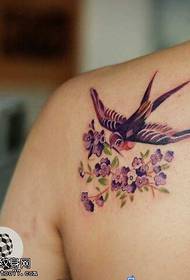 Tattoo show, recommend a female shoulder color swallow tattoo