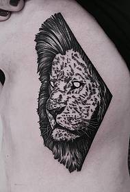 side waist pen and ink lion head tattoo pattern