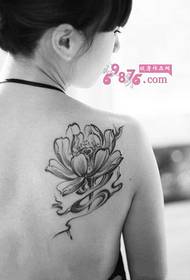 Beauty shoulder black and white lotus tattoo