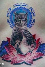 허리 연꽃 고양이 문신 패턴
