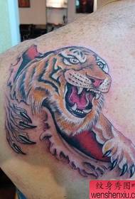 Χρώμα ώμου σχισμένο τατουάζ τίγρης