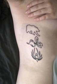 Plant tattoo girl waist and bear tattoo picture