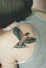 Woman shoulder back swallow tattoo pattern
