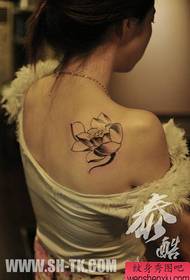 Female back and shoulders beautiful and popular black and white lotus tattoo pattern