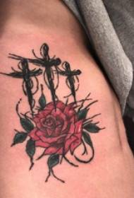 Tattoo side waist male boy side waist cross and rose tattoo picture