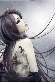 Pure and beautiful cartoon beauty shoulder beautiful wolf tattoo picture