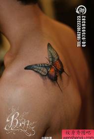 Modeli i bukur dhe i bukur i tatuazheve të fluturave mbi supet e djemve