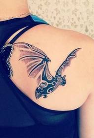 Girl shoulder totem bat tattoo pattern