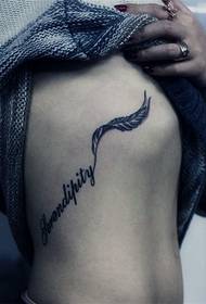 girl waist personalized feathers English beautiful tattoo