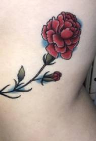 Tattoo peony flower girl side waist colored peony tattoo picture