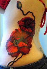 Female Waist Red Poppy Tattoo Pattern