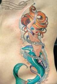 Colorful mermaid waist tattoo