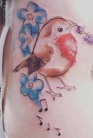 Side waist tattoo illustration girl side waist on flower and bird tattoo picture
