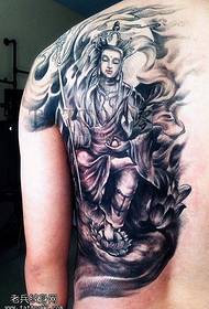 A half-back Buddha tattoo work is shared by the tattoo show