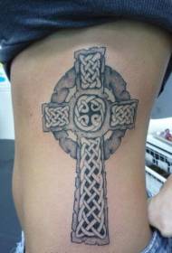 girl side rib Celtic cross tattoo pattern