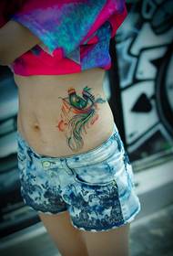szépség oldalán derék színű toll tetoválás minta 69441 - színes splash tinta páva tetoválás minta